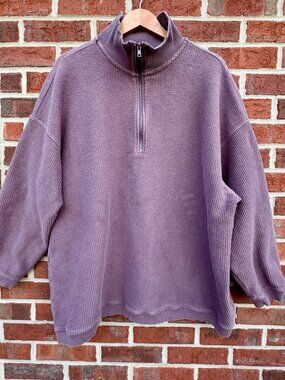 Aerie Good Vibes Corded Oversized Quarter Zip Sweatshirt XL Purple